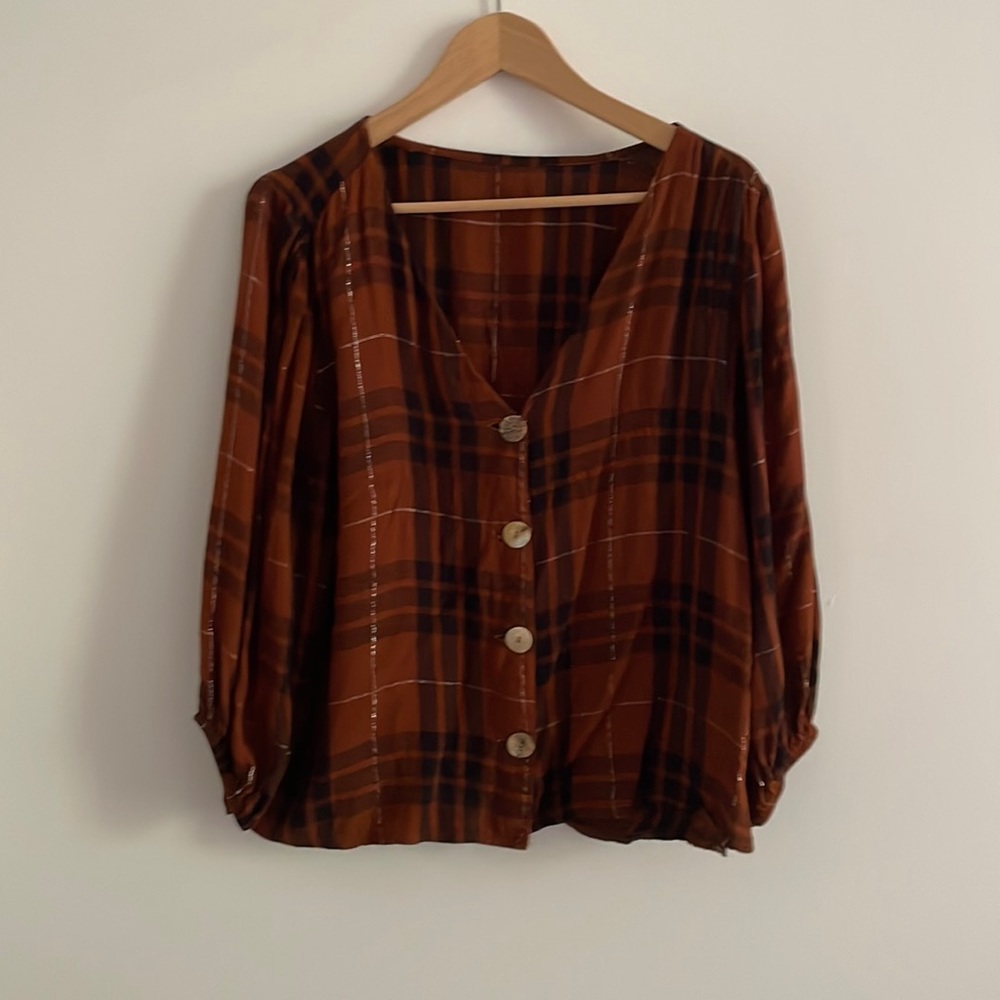 Soft burnt orange plaid shirt